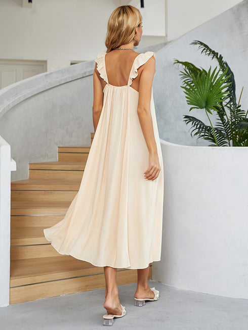ruffled-v-neck-midi-dress Sophia's Trends - Sophia's Style-Cream-M